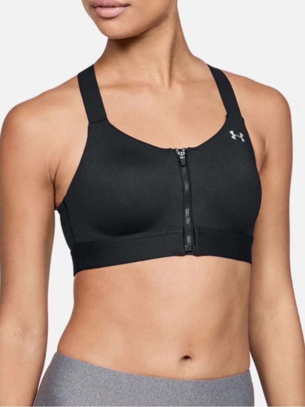 Under Armour High Impact Max Support Zip Front Racerback Sports Bra Black 38C